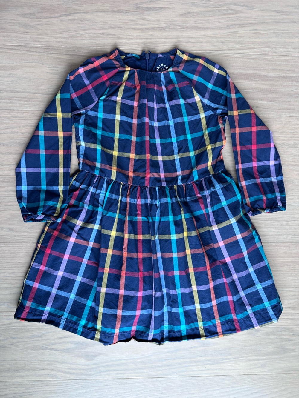 Primary Navy Rainbow Plaid Long-Sleeve Dress